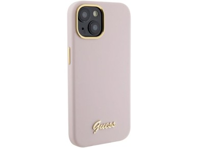 Guess Silicone Script Metal Logo & Frame case for iPhone 15 - pink Guess Silicone Script Metal Logo & Frame case for iPhone 15 - pink