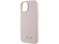 Guess Silicone Script Metal Logo & Frame case for iPhone 15 - pink Guess Silicone Script Metal Logo & Frame case for iPhone 15 - pink