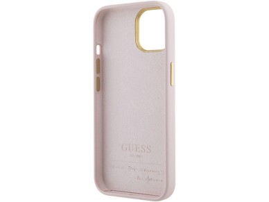 Guess Silicone Script Metal Logo & Frame case for iPhone 15 - pink Guess Silicone Script Metal Logo & Frame case for iPhone 15 - pink