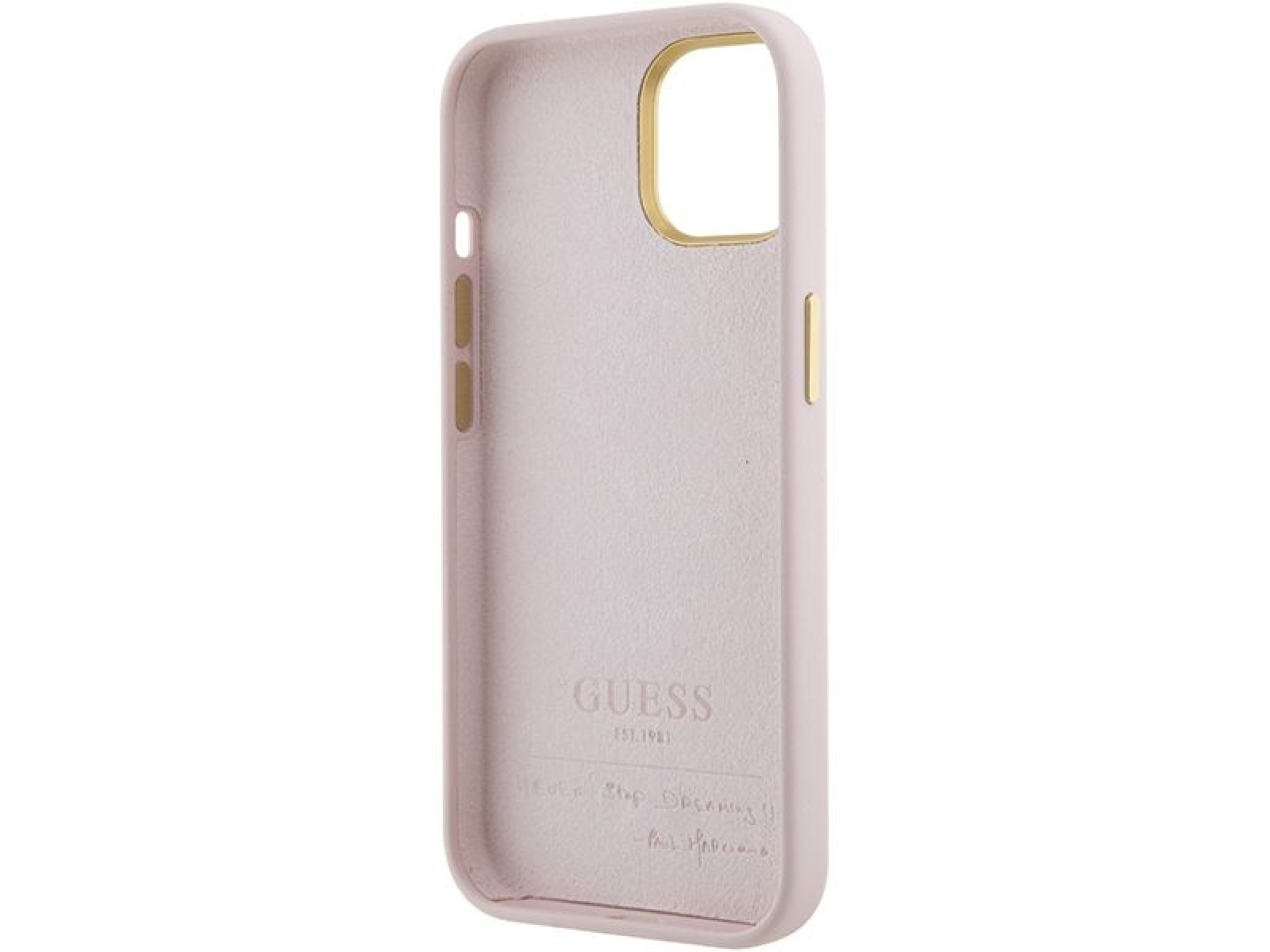 Guess Silicone Script Metal Logo & Frame case for iPhone 15 - pink