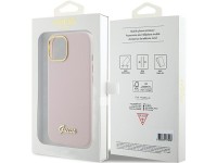 Guess Silicone Script Metal Logo & Frame case for iPhone 15 - pink Guess Silicone Script Metal Logo & Frame case for iPhone 15 - pink