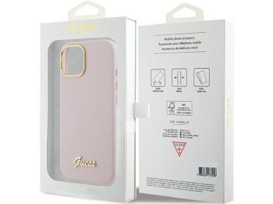 Guess Silicone Script Metal Logo & Frame case for iPhone 15 - pink Guess Silicone Script Metal Logo & Frame case for iPhone 15 - pink