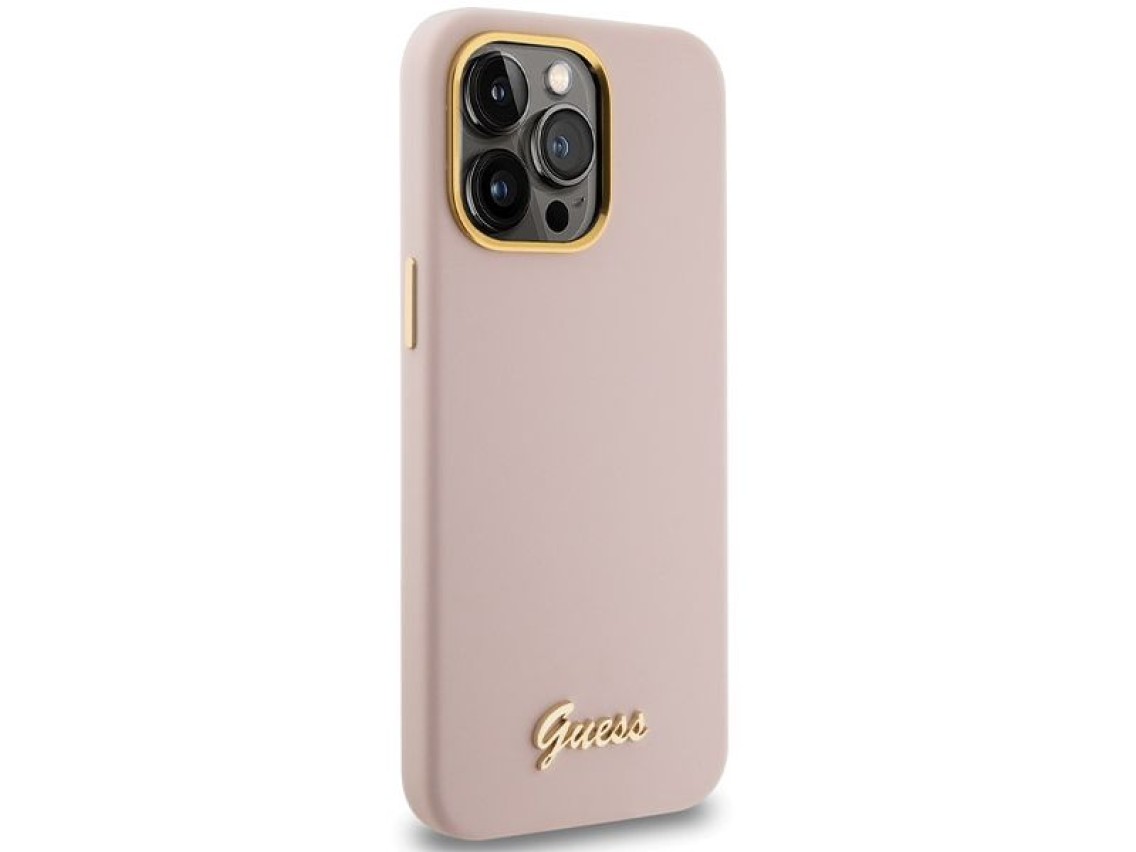 Guess Silicone Script Metal Logo & Frame case for iPhone 15 Pro - pink