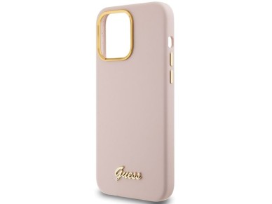 Guess Silicone Script Metal Logo & Frame case for iPhone 15 Pro - pink Guess Silicone Script Metal Logo & Frame case for iPhone 15 Pro - pink