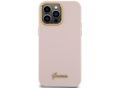 Guess Silicone Script Metal Logo & Frame case for iPhone 15 Pro Max - pink Guess Silicone Script Metal Logo & Frame case for iPhone 15 Pro Max - pink