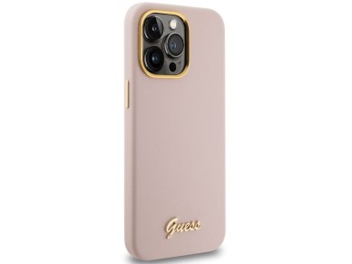 Guess Silicone Script Metal Logo & Frame case for iPhone 15 Pro Max - pink Guess Silicone Script Metal Logo & Frame case for iPhone 15 Pro Max - pink