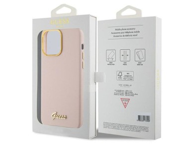 Guess Silicone Script Metal Logo & Frame case for iPhone 15 Pro Max - pink Guess Silicone Script Metal Logo & Frame case for iPhone 15 Pro Max - pink