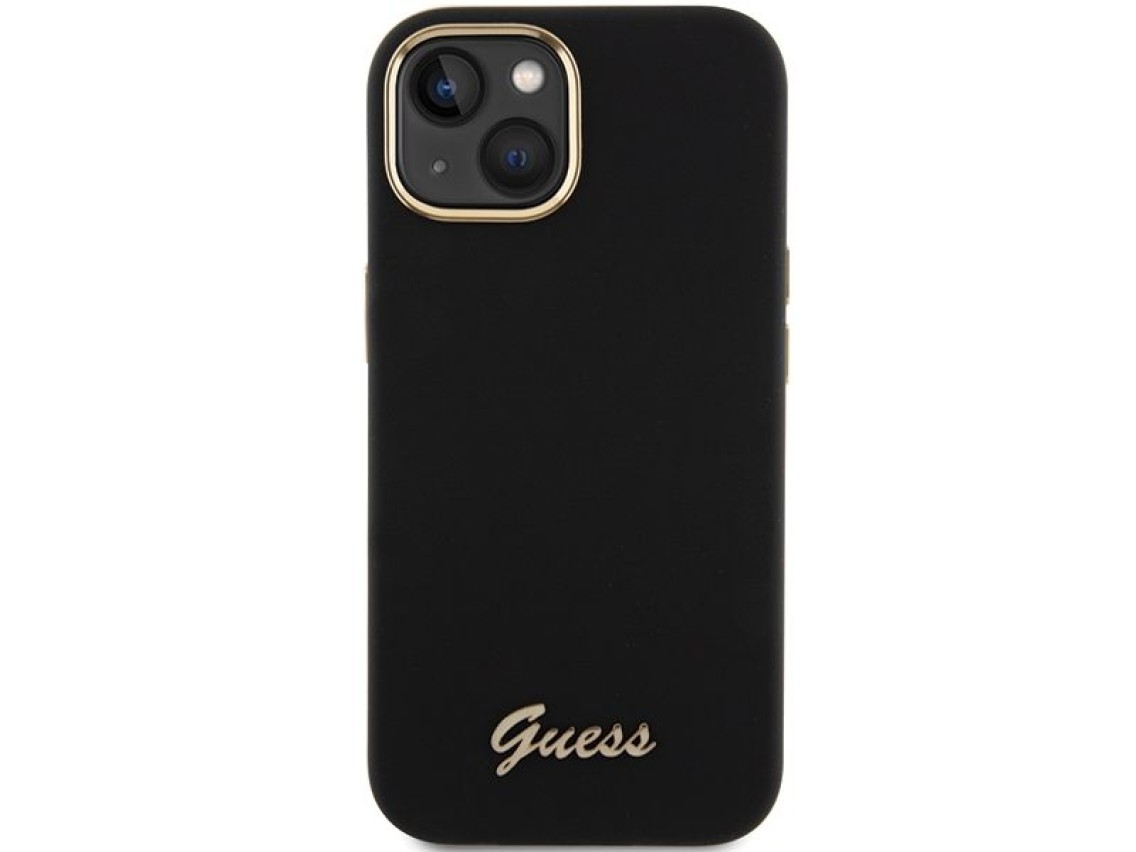 Capa Guess de silicone com logo met�lico e moldura para iPhone 15 - preta