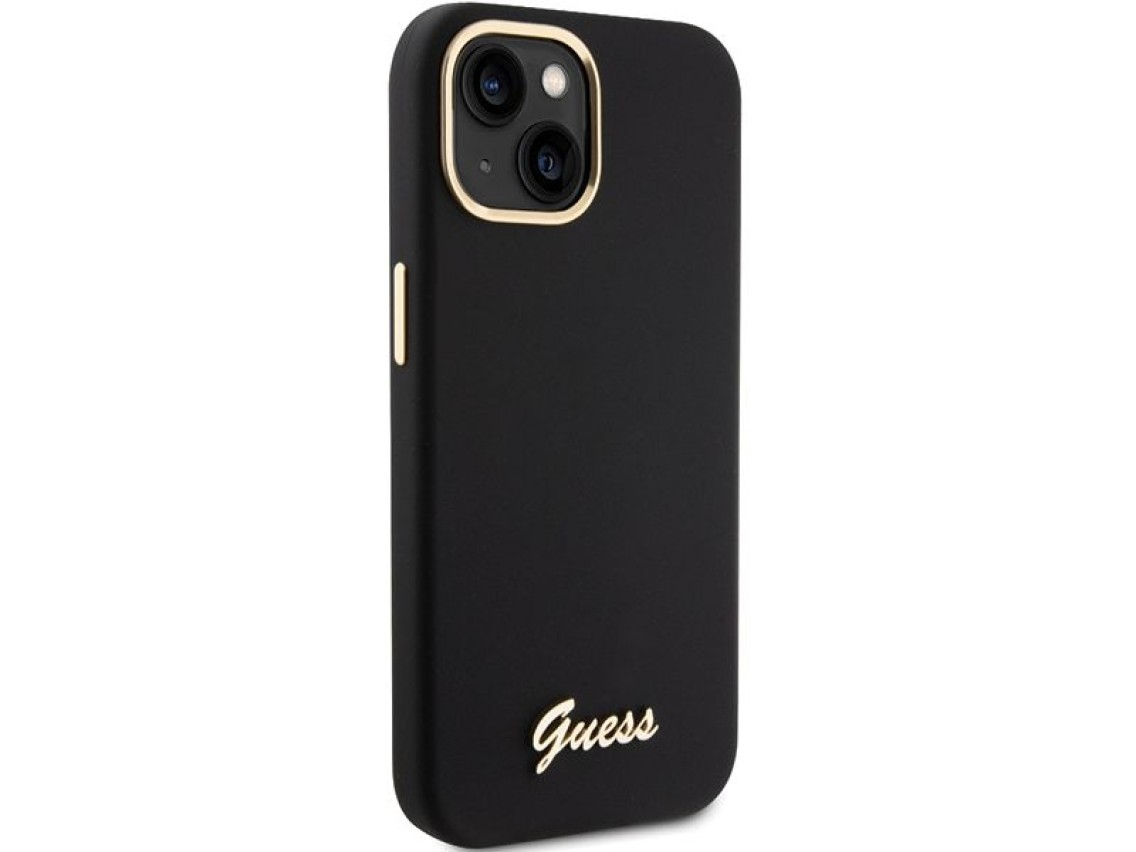 Capa Guess de silicone com logo met�lico e moldura para iPhone 15 - preta