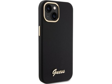 Guess Silicone Script Metal Logo & Frame case for iPhone 15 - black