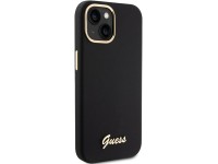 Capa Guess de silicone com logo met�lico e moldura para iPhone 15 - preta