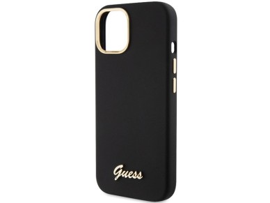 Guess Silicone Script Metal Logo & Frame case for iPhone 15 - black