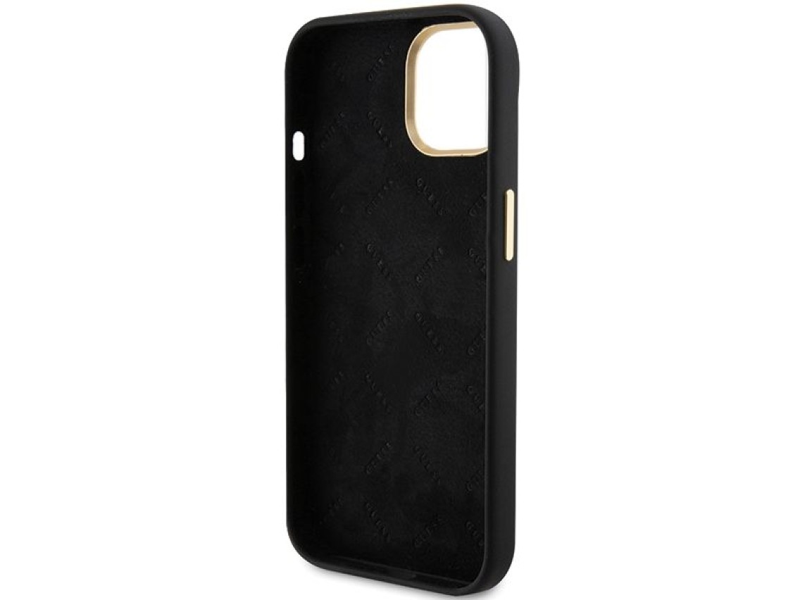 Capa Guess de silicone com logo met�lico e moldura para iPhone 15 - preta