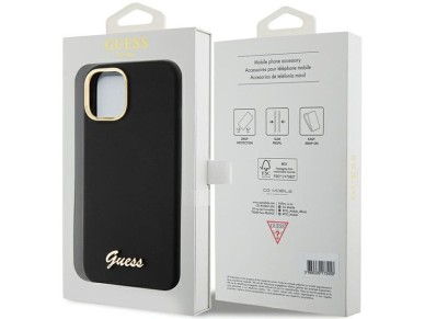 Guess Silicone Script Metal Logo & Frame case for iPhone 15 - black