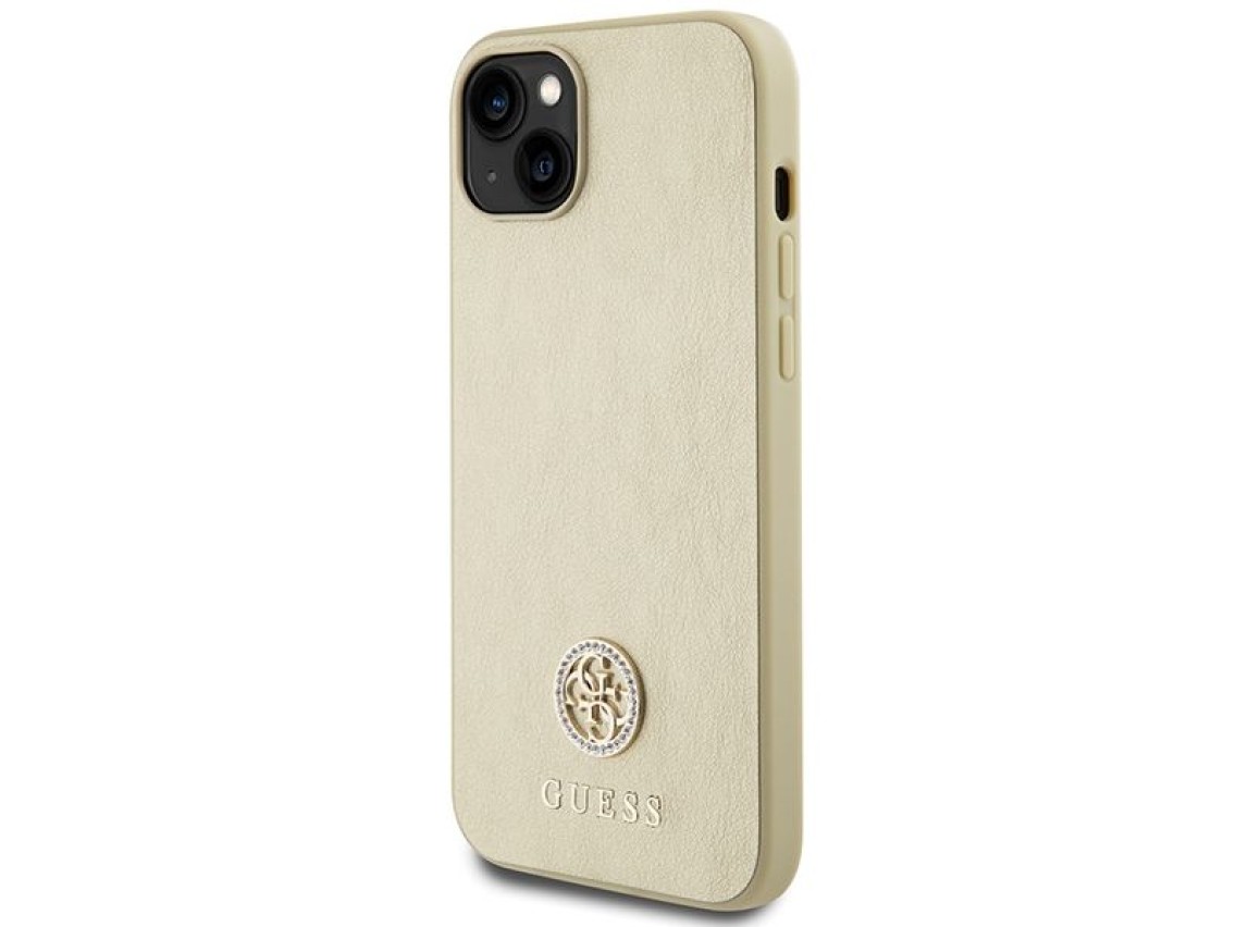 Guess Leather 4G Metal Logo Strass case for iPhone 15 - gold