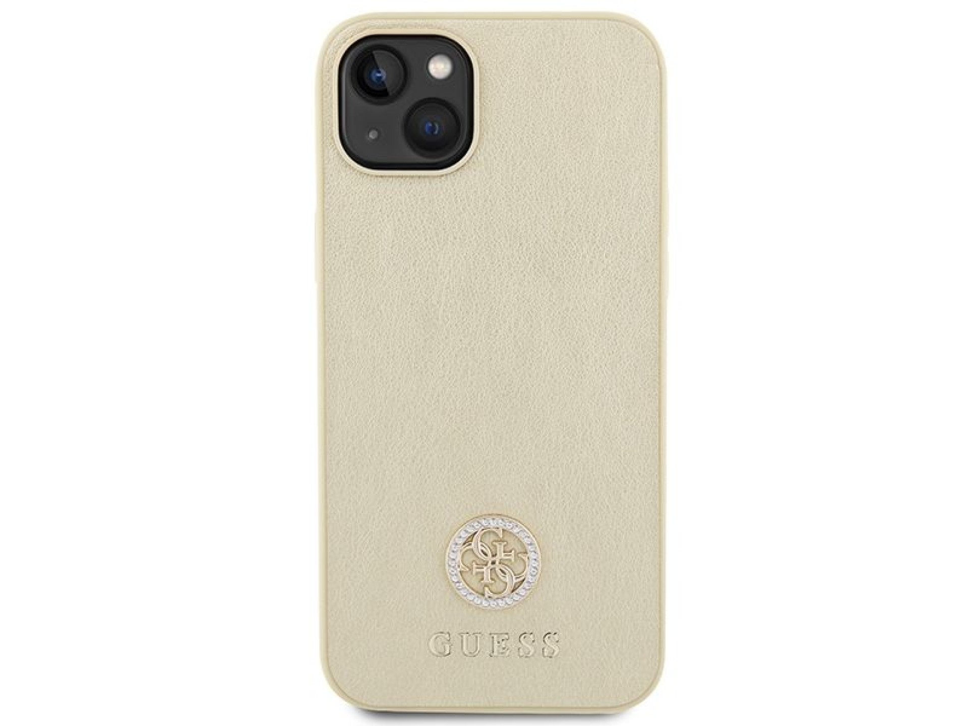 Guess Leather 4G Metal Logo Strass case for iPhone 15 - gold