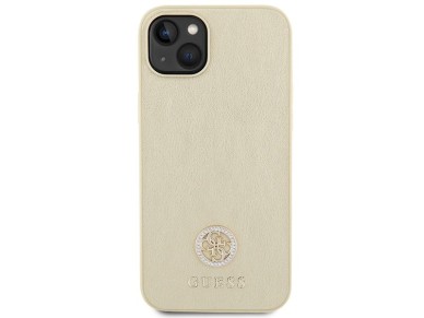 Guess Leather 4G Metal Logo Strass case for iPhone 15 - gold