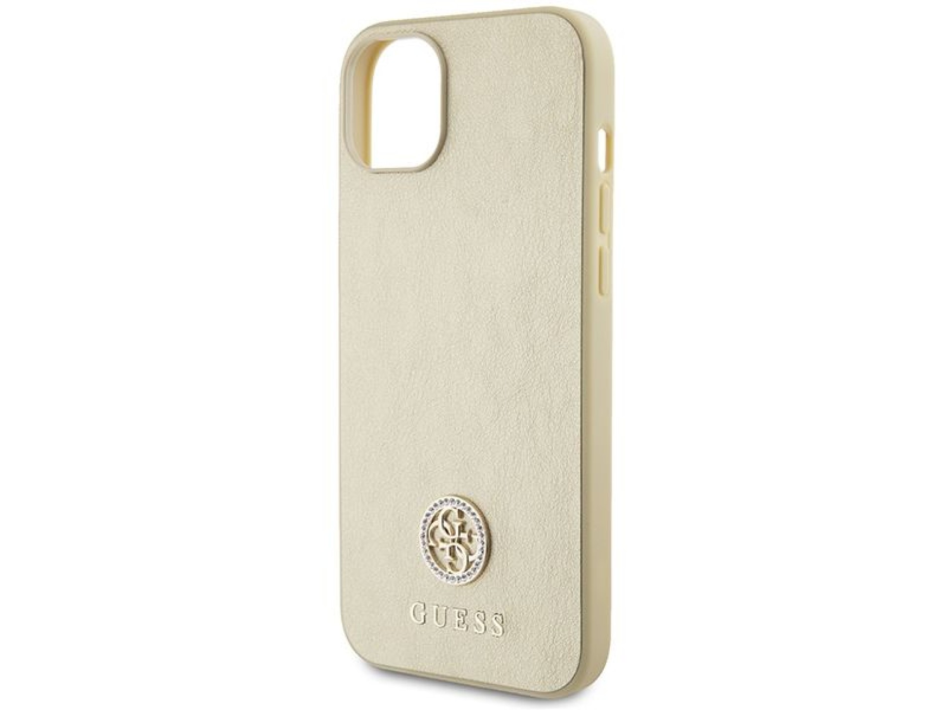 Guess Leather 4G Metal Logo Strass case for iPhone 15 - gold