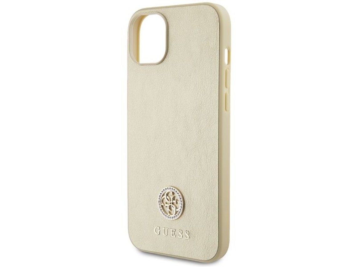 Guess Leather 4G Metal Logo Strass case for iPhone 15 - gold