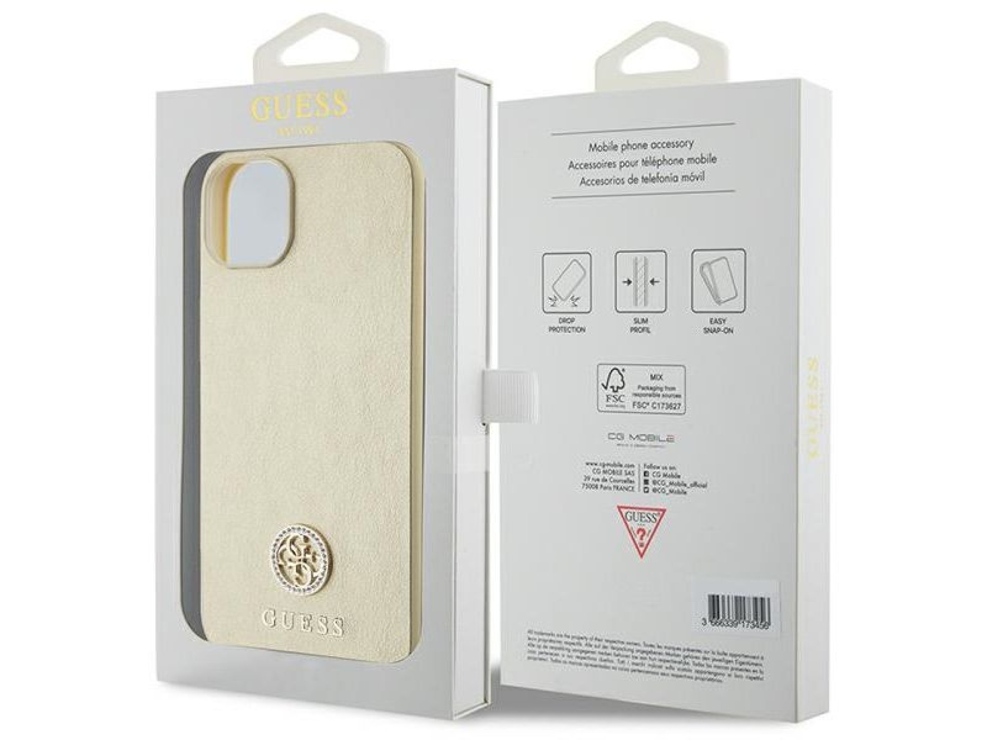 Guess Leather 4G Metal Logo Strass case for iPhone 15 - gold