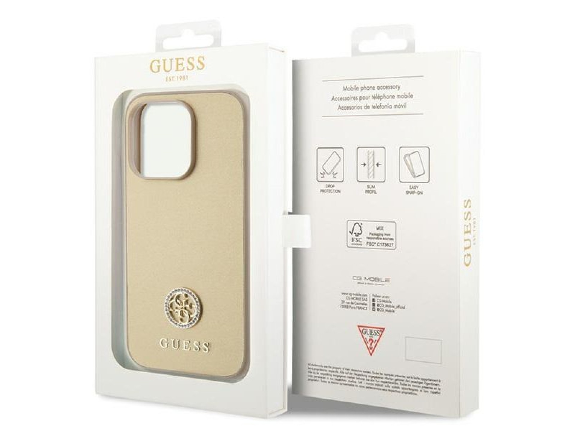 Capa rígida dourada/dourada com logotipo Strass Metal