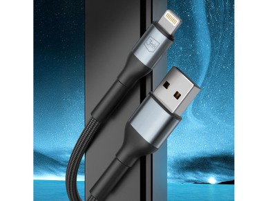 Cabo 3mk Hyper N-SERIES USB-A / Lightning 2m QC 3.0 5V/2.4A 12W - preto