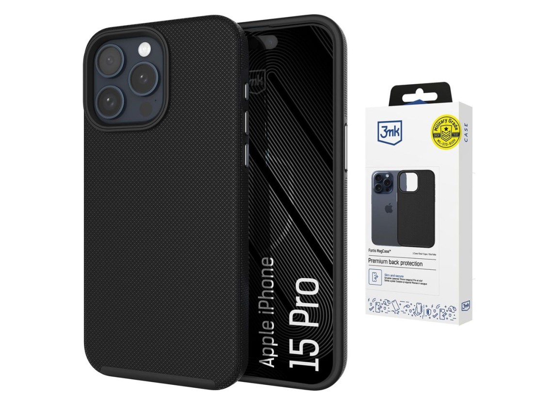 Capa 3mk Fortis MagCase para iPhone 15 Pro - Preta
