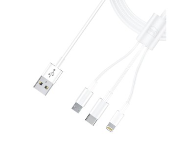 Cabo 3mk 3 em 1 USB-A - micro USB / Lightning / USB-C 1,2 m 20 V/2,4 A 15 W - branco