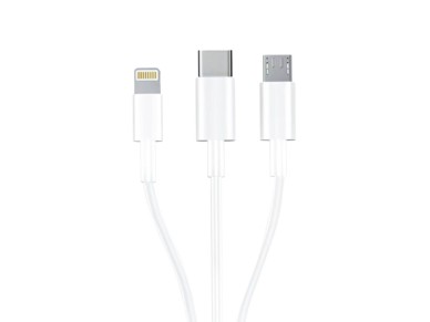 Cabo 3mk 3 em 1 USB-A - micro USB / Lightning / USB-C 1,2 m 20 V/2,4 A 15 W - branco