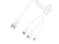 Cable 3mk 3 en 1 USB-A - micro USB / Lightning / USB-C 1,2 m 20 V/2,4 A 15 W - blanco