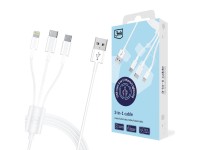 Cabo 3mk 3 em 1 USB-A - micro USB / Lightning / USB-C 1,2 m 20 V/2,4 A 15 W - branco