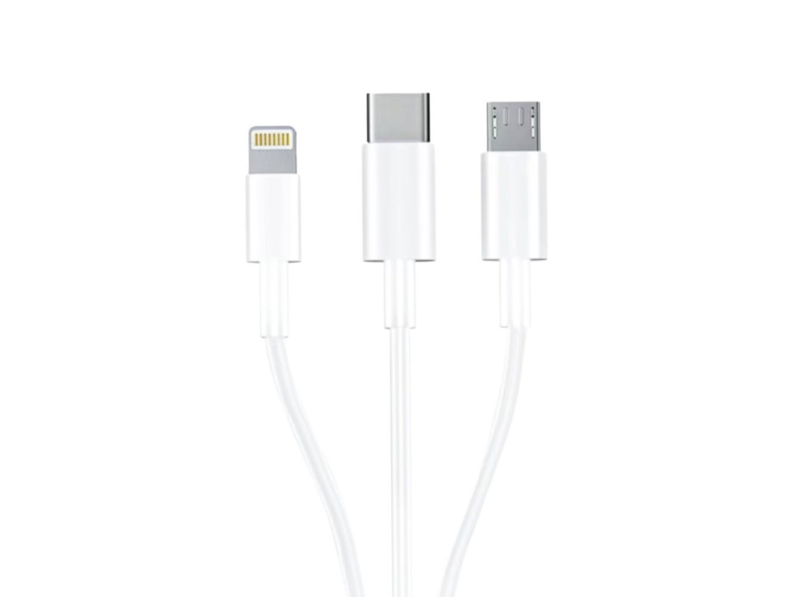 Cable 3mk 3 en 1 USB-A - micro USB / Lightning / USB-C 1,2 m 20 V/2,4 A 15 W - blanco