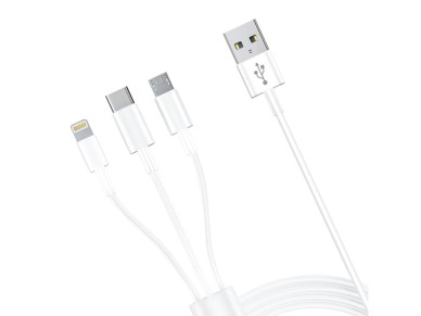 Cabo 3mk 3 em 1 USB-A - micro USB / Lightning / USB-C 1,2 m 20 V/2,4 A 15 W - branco