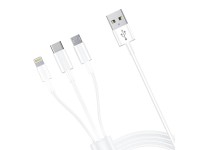 Cable 3mk 3 en 1 USB-A - micro USB / Lightning / USB-C 1,2 m 20 V/2,4 A 15 W - blanco