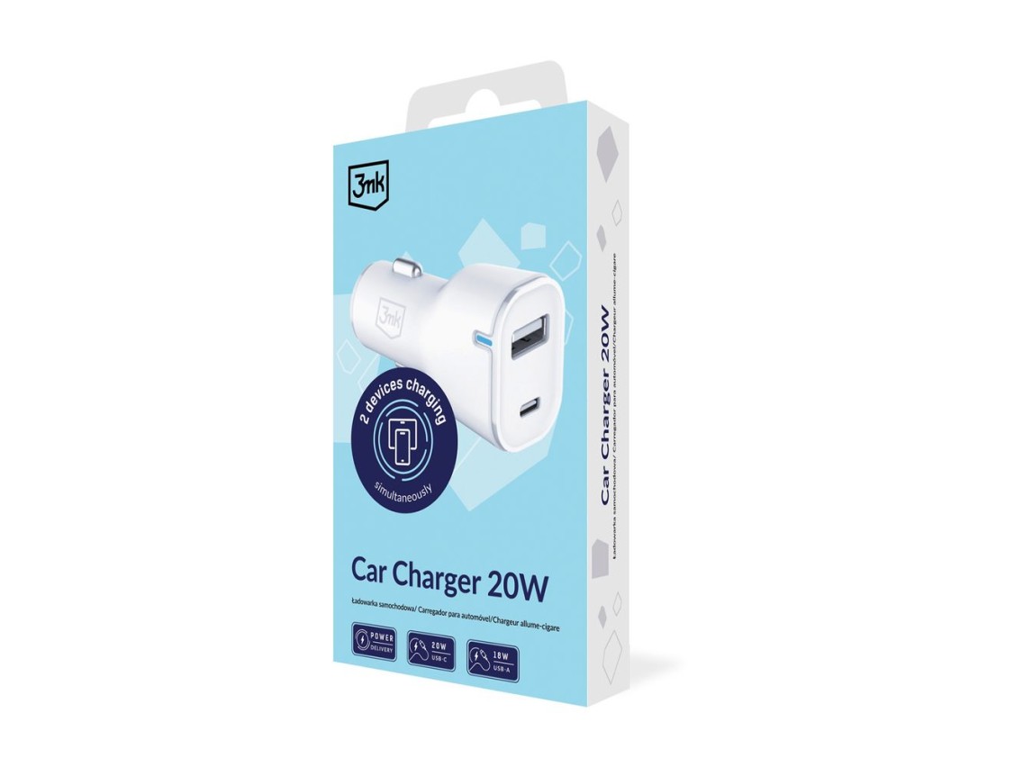 Cargador de coche 3mk 20W PD3.0 QC 3.0 USB 1A1C - Blanco