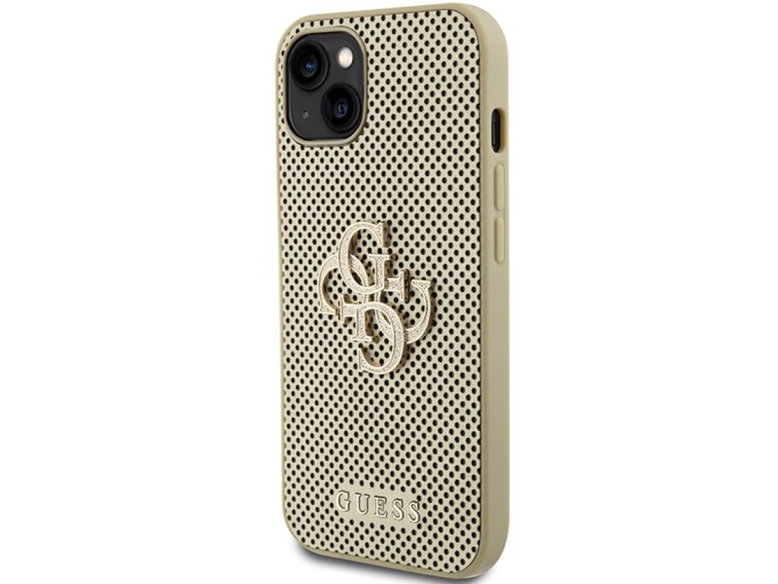 Capa Guess Perforated 4G Glitter para iPhone 15 - dourada