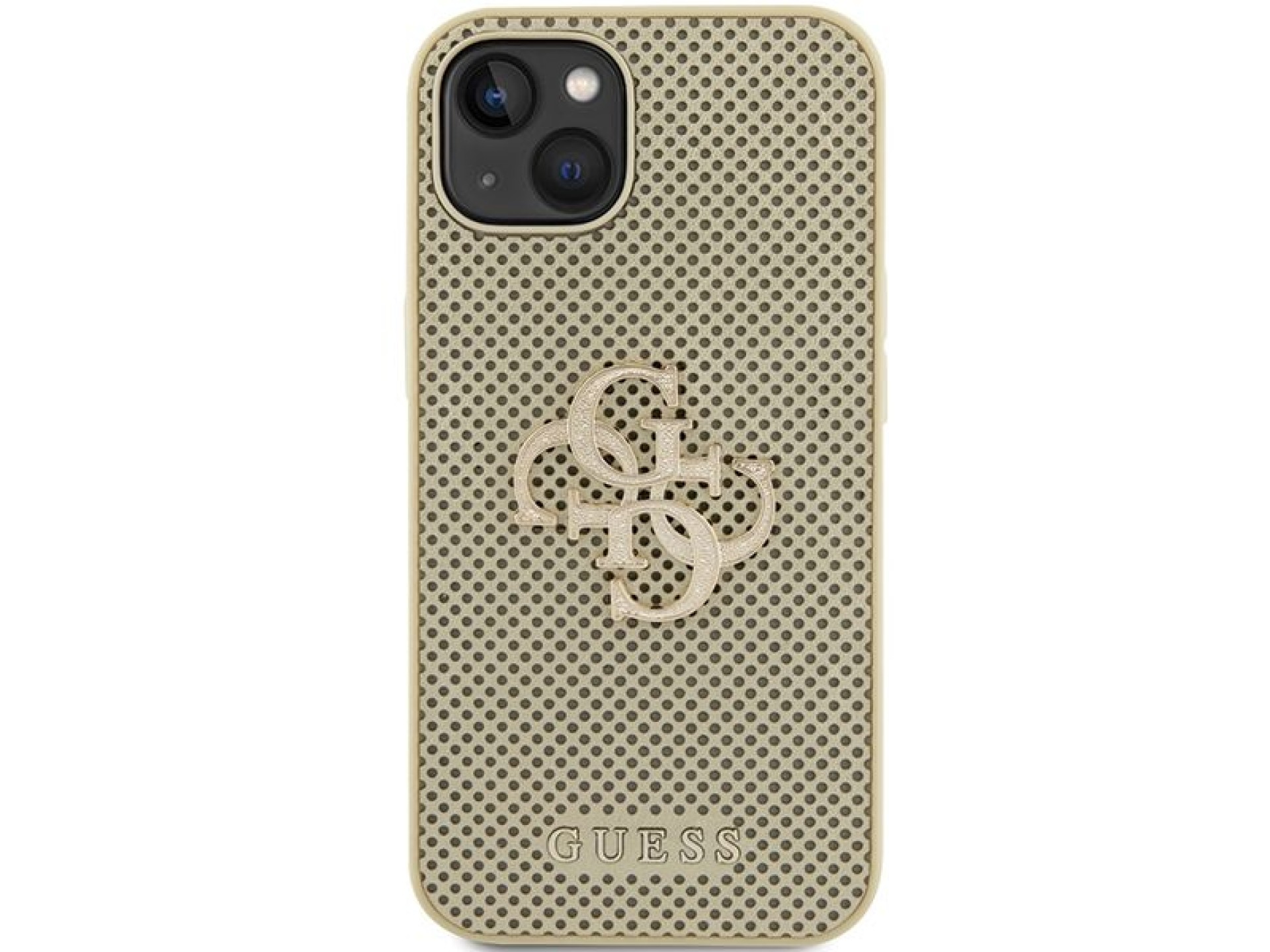 Capa Guess Perforated 4G Glitter para iPhone 15 - dourada