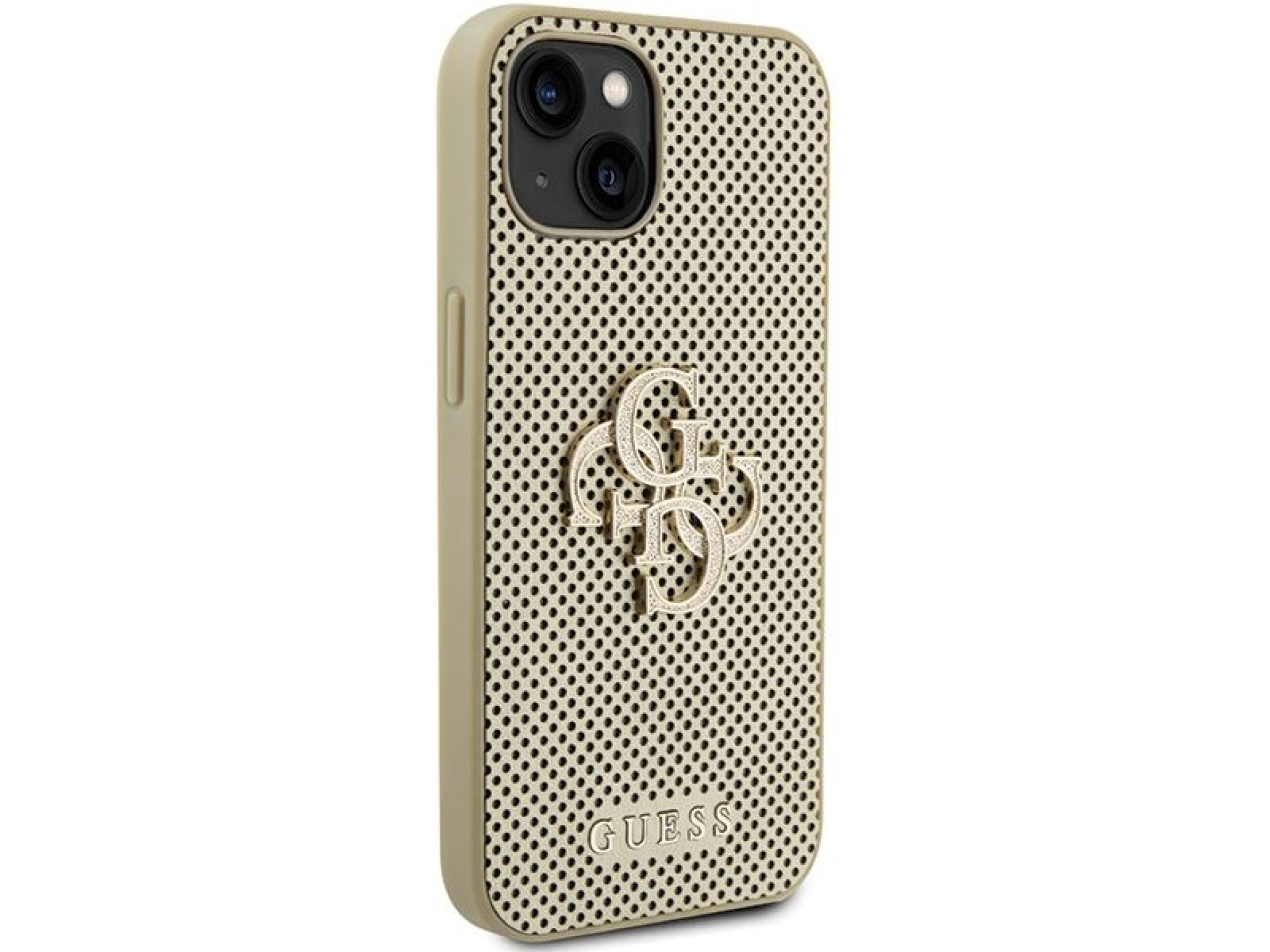 Capa Guess Perforated 4G Glitter para iPhone 15 - dourada