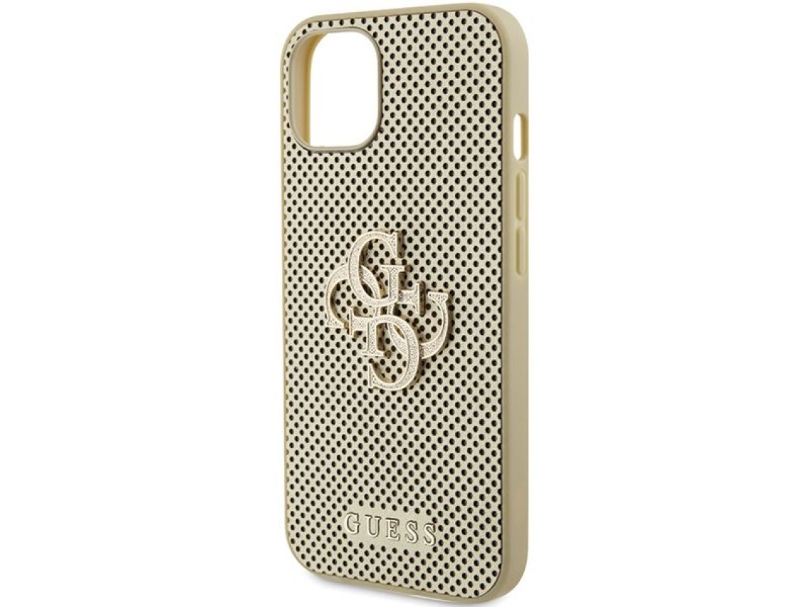 Capa Guess Perforated 4G Glitter para iPhone 15 - dourada