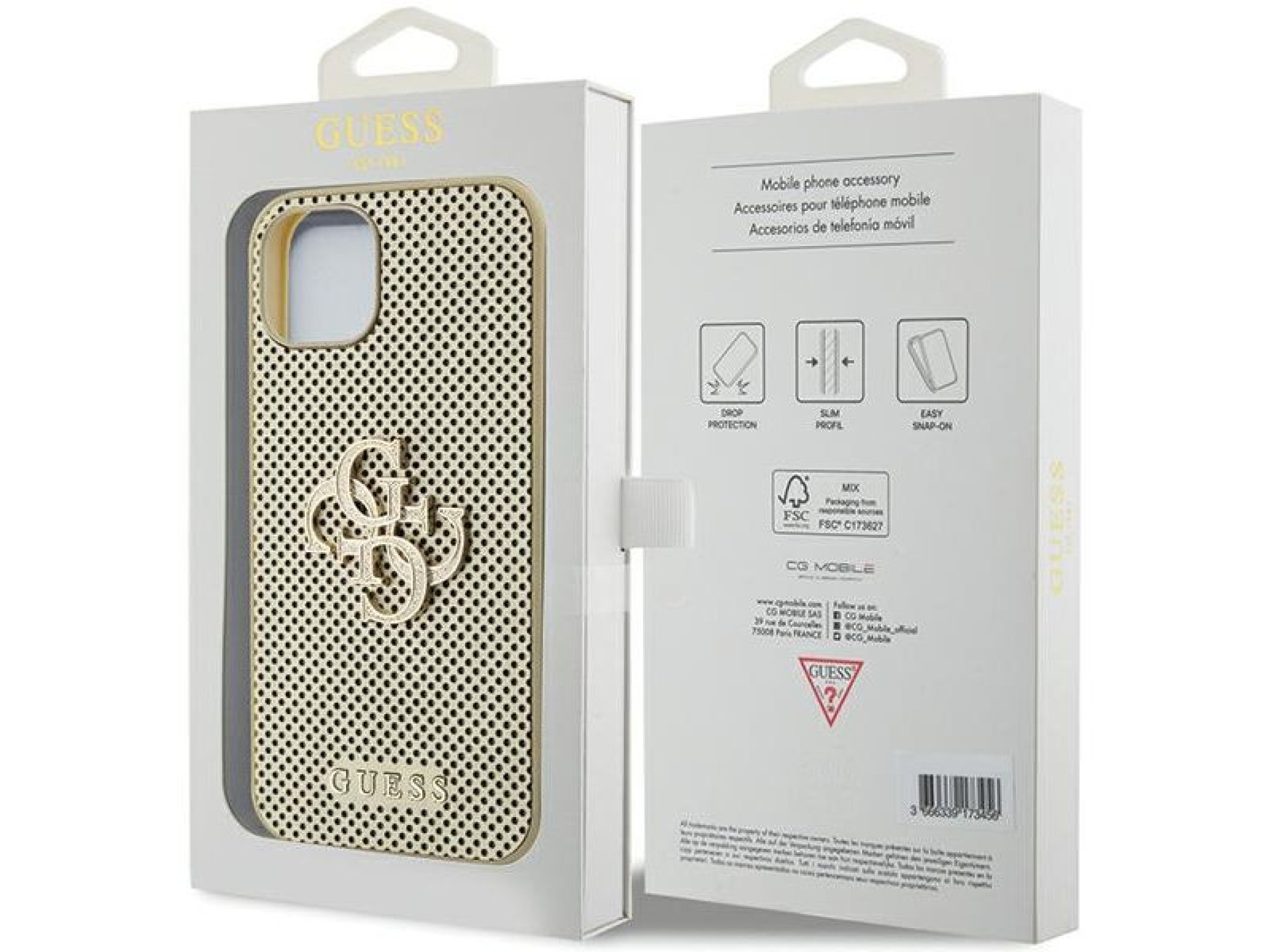 Capa Guess Perforated 4G Glitter para iPhone 15 - dourada