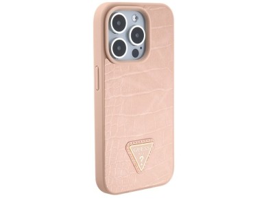Guess GUHCP15XPCRTHCP iPhone 15 Pro Max pink/pink hardcase Croco Triangle Metal Logo Guess GUHCP15XPCRTHCP iPhone 15 Pro Max pink/pink hardcase Croco Triangle Metal Logo