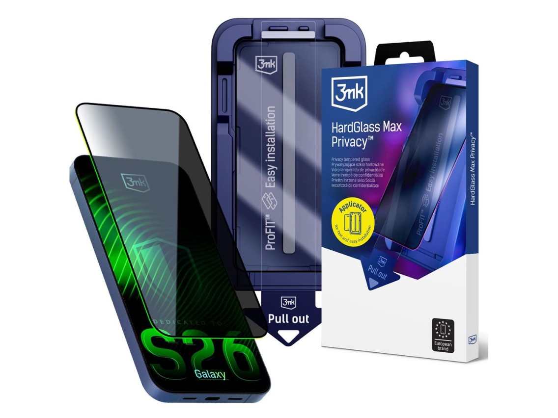 9H tempered glass with 3mk HardGlass Max Privacy filter for Samsung Galaxy S26