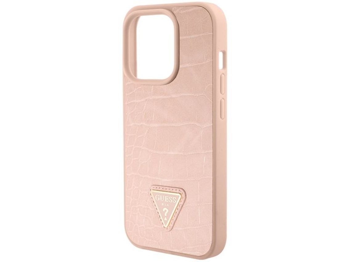 Capa rígida rosa/rosa com estampa de triângulo de crocodilo e logo metálico da Guess GUHCP15XPCRTHCP
