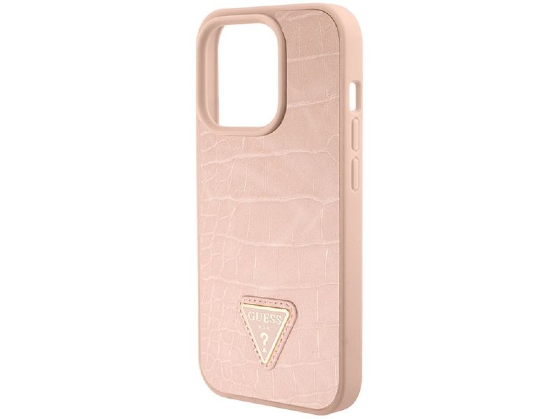 Capa rígida rosa/rosa com estampa de triângulo de crocodilo e logo metálico da Guess GUHCP15XPCRTHCP
