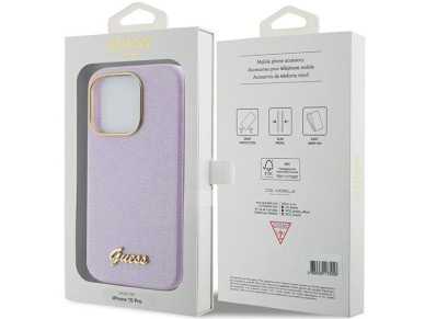Guess Glitter Glossy Script case for iPhone 15 Pro - lilac