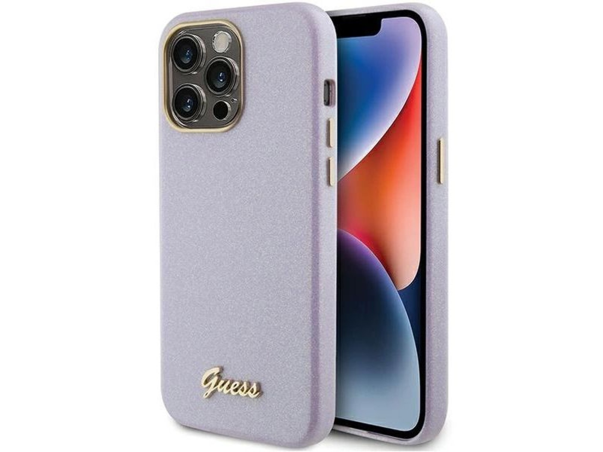 Guess Glitter Glossy Script case for iPhone 15 Pro Max - lilac