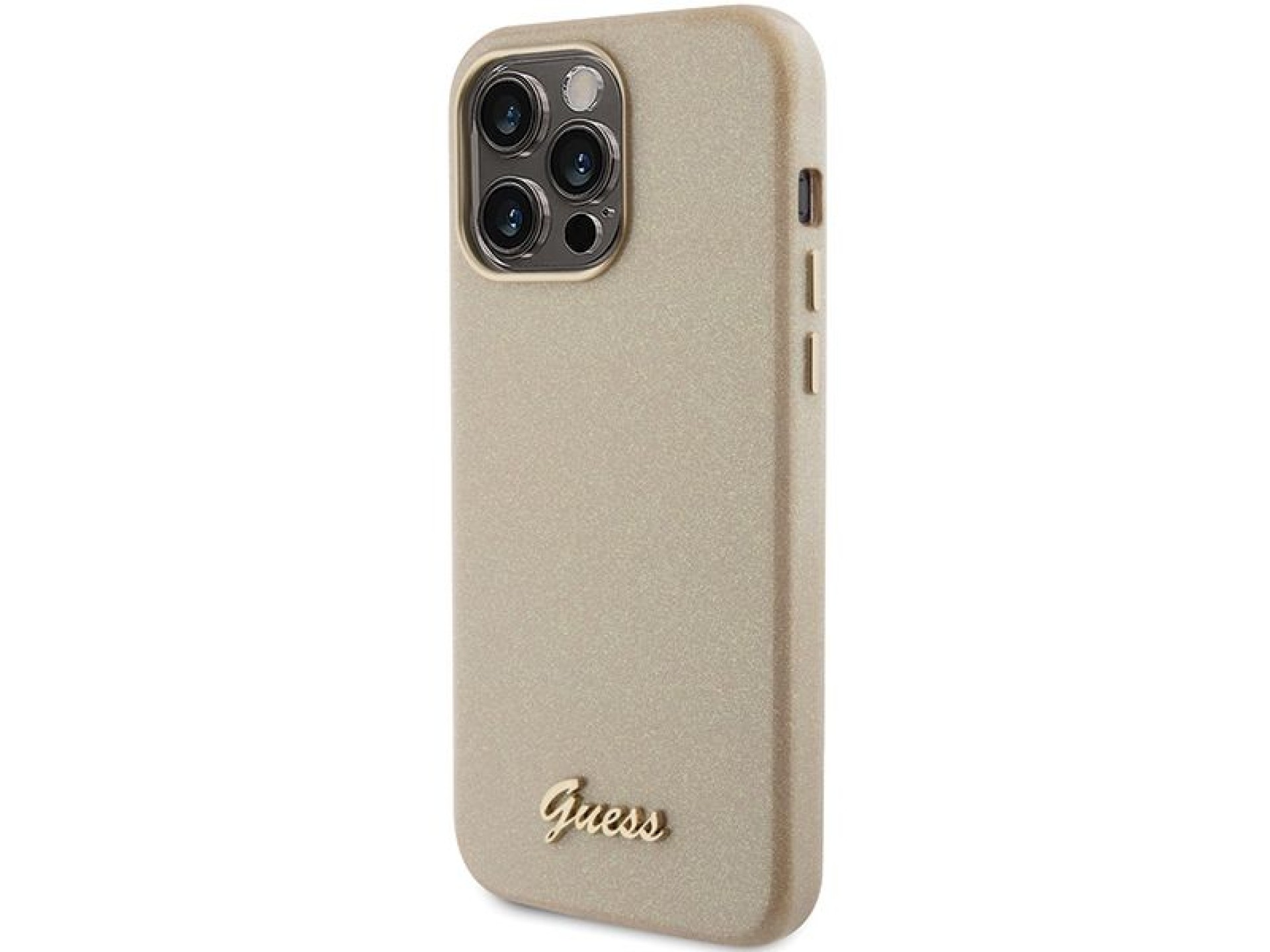 Funda Guess Glitter Glossy Script para iPhone 15 Pro - dorada