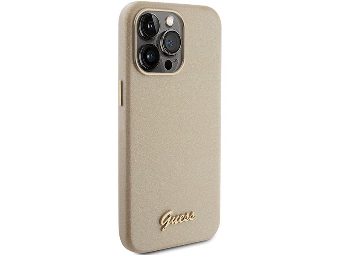 Funda Guess Glitter Glossy Script para iPhone 15 Pro - dorada