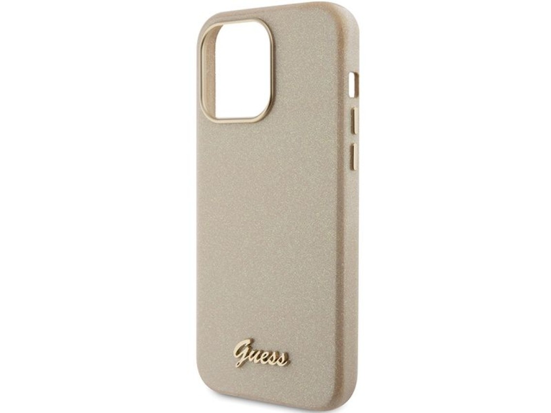 Funda Guess Glitter Glossy Script para iPhone 15 Pro - dorada