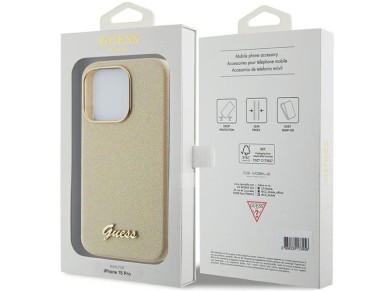 Funda Guess Glitter Glossy Script para iPhone 15 Pro - dorada Funda Guess Glitter Glossy Script para iPhone 15 Pro - dorada